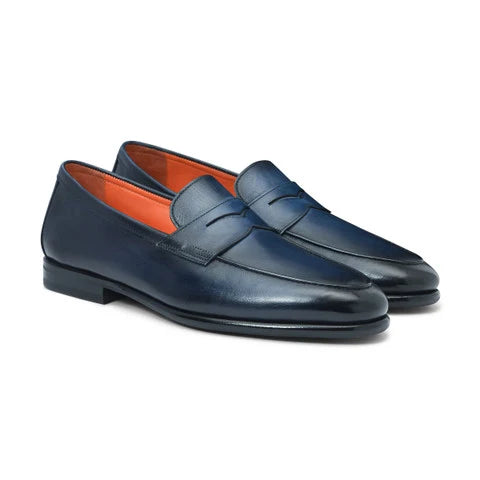 Mocassin Santoni - Penny Carlo - Cuir - Bleu