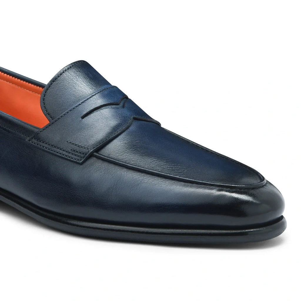 Mocassin Santoni - Penny Carlo - Cuir - Bleu